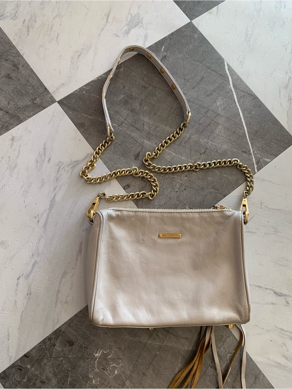Rebecca Minkoff Beige Leather Crossbody with Gold Chain